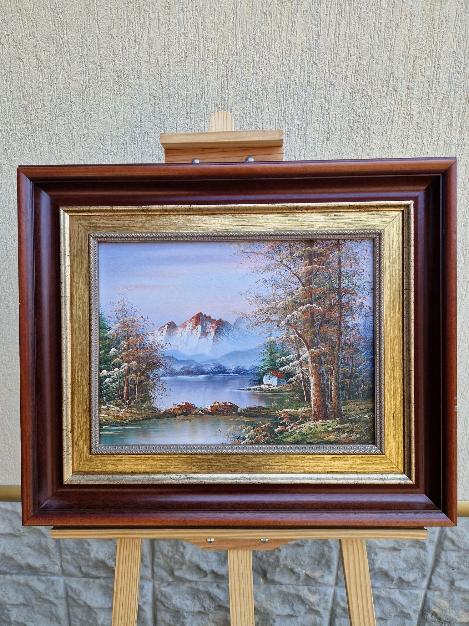 Много красива антикварна авторска картина масло върху платно
