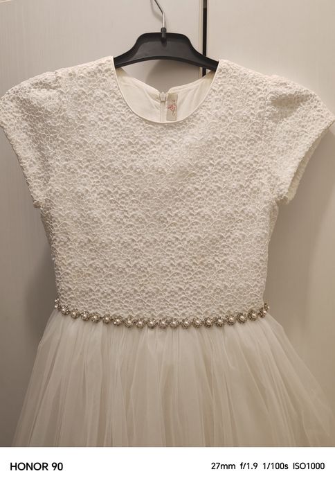 Rochiță Elegantă Albă de Ocazie Anne Be Be (Trena Detașabilă Inclusă)