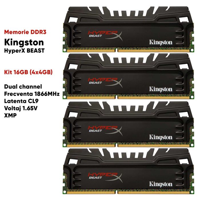 DDR3 KIT 16GB - Memorie PC Kingston HyperX BEAST 1600MHz CL9