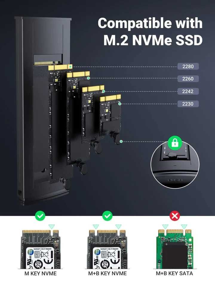 Adaptor SSD M.2 NGFF PCIe / NVMe la USB 3.0 USB-C rack extern carcasa