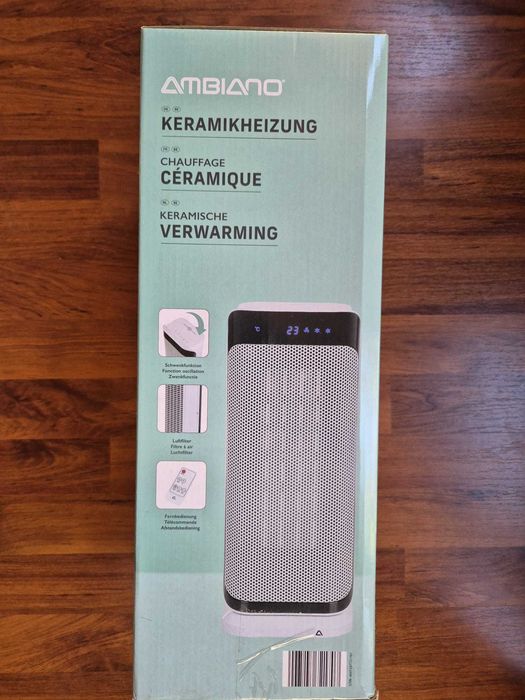 Aeroterma digitala ceramica cu telecomanda, Ambiano, noua, max 2000W