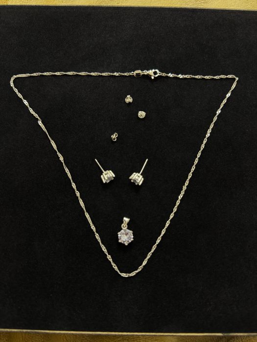 Set argint lanț + pandantiv + cercei