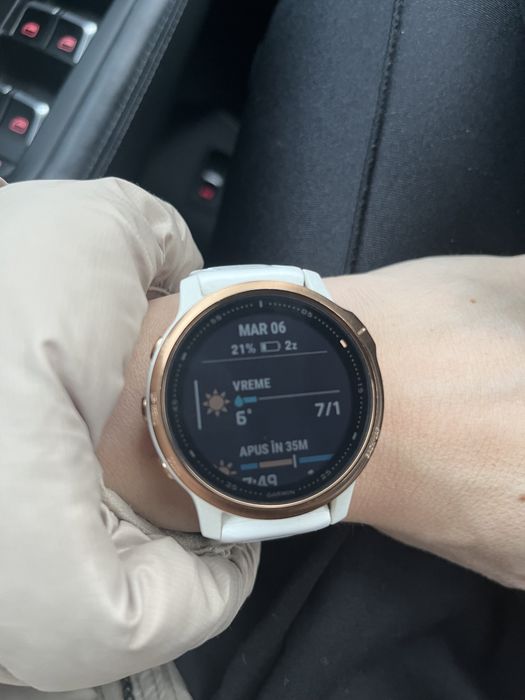 Ceas Garmin Fenix 6S Pro, 42mm, rose gold , curea alba