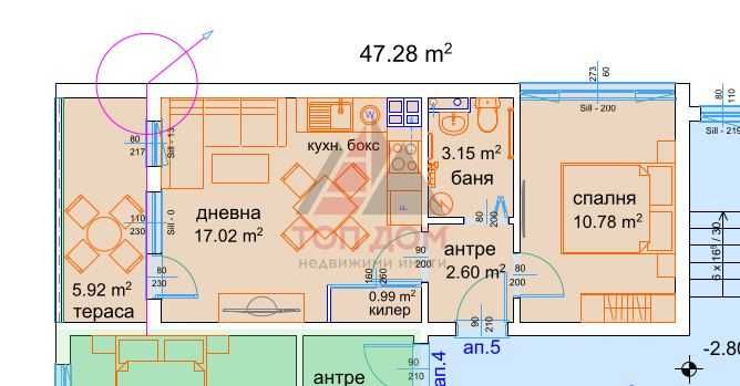 Двустаен! Акт 14! м-т Пчелина! Партер! Площ 47кв.м.! Код 74435