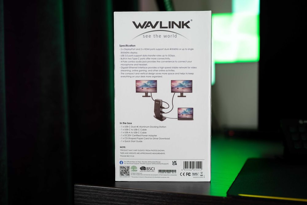 Docking station WAVLINK USB-C , Dual Display 4k (HDMI, DP, RJ45)