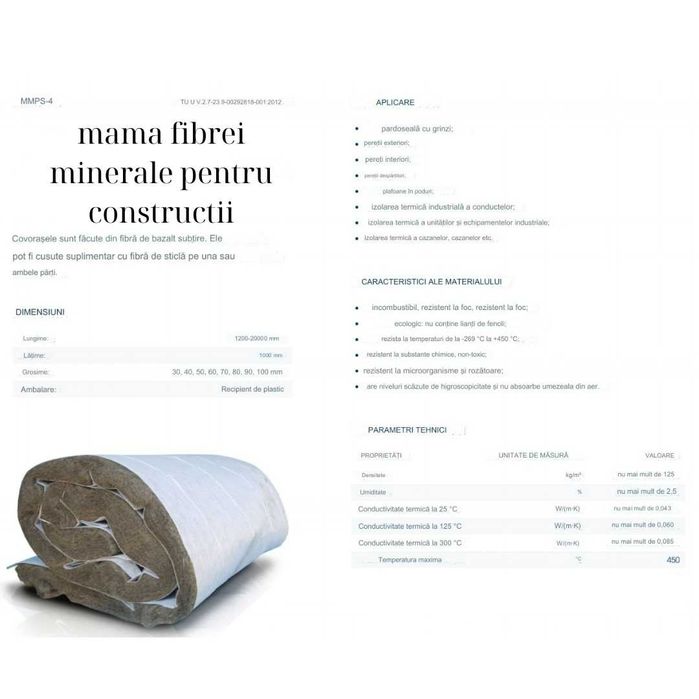 vata bazaltica pentru izolarea termică/fonică din fabrica ucraineana