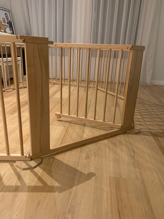 Țarc bebeluși/copii 7 elemente + poartă, fag masiv