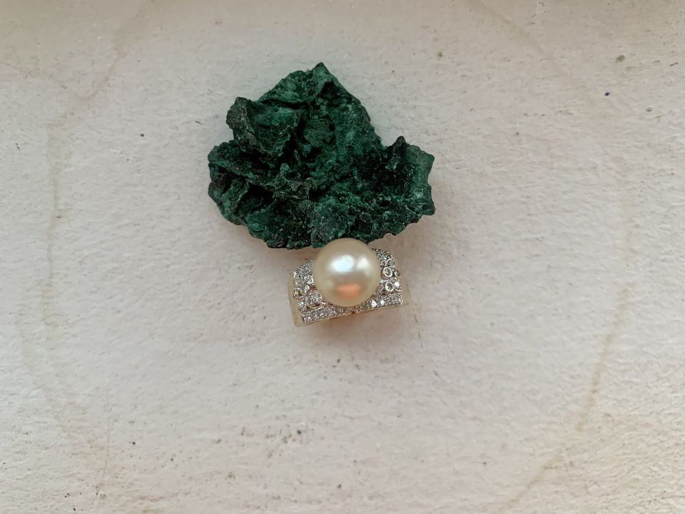 Inel de aur 14k, diamante și perlă naturală