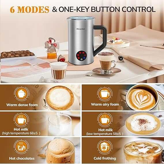 Разпенител за мляко Morpilot 6в1, 350мл,топла/студена пяна