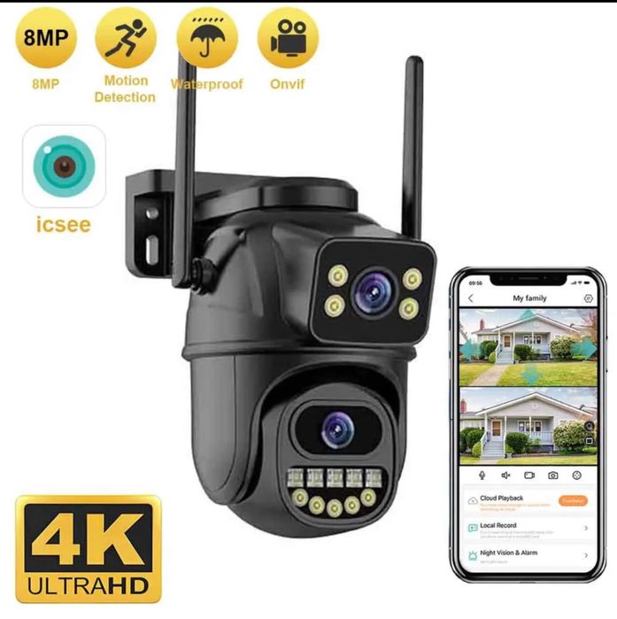 Camera supraveghere wifi / wirelless 4k Lentile duble 8mp