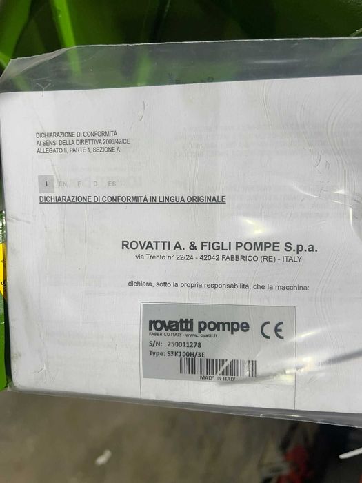 Помпа за напояване Rovatti S3K100H/3E – 156 m³/ч (Нова) + Видео