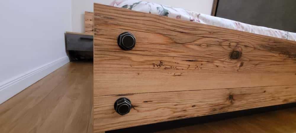 Pat Dover, 180x200 cm, 2 noptiere incluse, LED,  Gri /Lemn antichizat