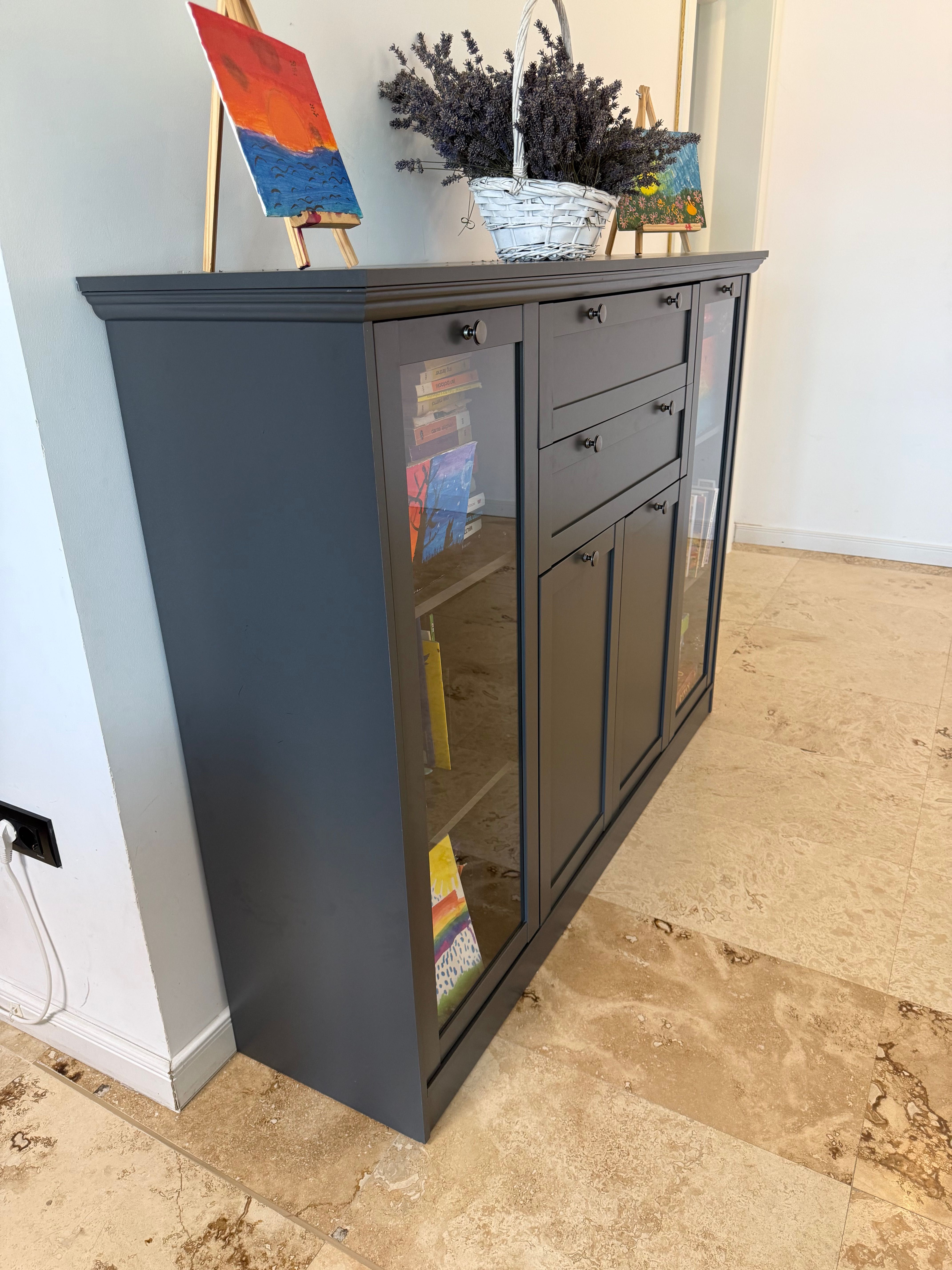 Comodă Elegantă Barros (Italia) Antracit 160x120x40cm, Lemn Masiv