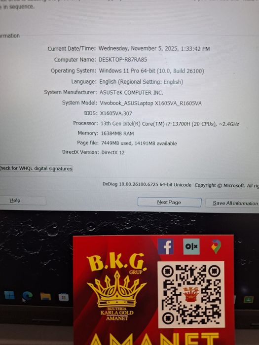 Asus Vivobook R1605V Amanet BKG