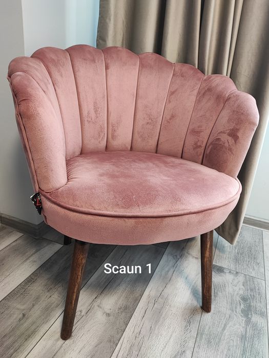 Set 2 fotolii scoică - Roz, poliester cu efect de catifea