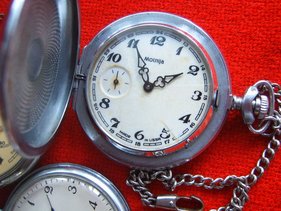 Стари оригинални механични джобни часовници Молния СССР