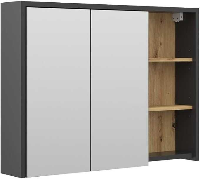 Огледален шкаф за баня Vicco Viola, антрацит/дъб, 100 x 75 см