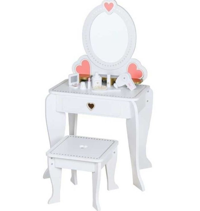 Set masa de toaleta pentru fetite, oglinda si scaun din lemn