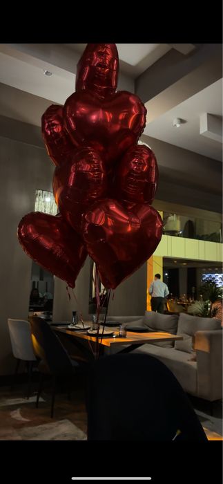 Цветы + шарики сердечки