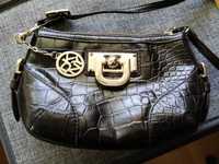 Оригинална мини чанта DKNY от тъмнокафява естествена кожа