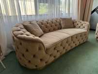 Canapea Chesterfield, catifea bej, 2 locuri