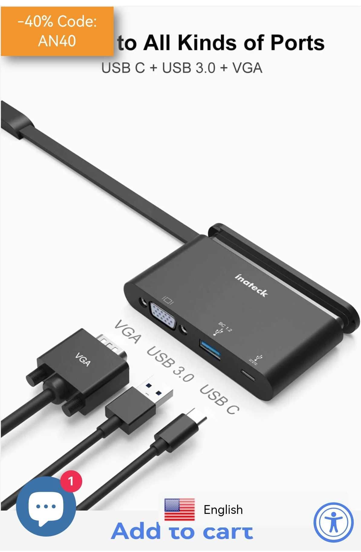 adaptor usb C to VGA 3 in 1