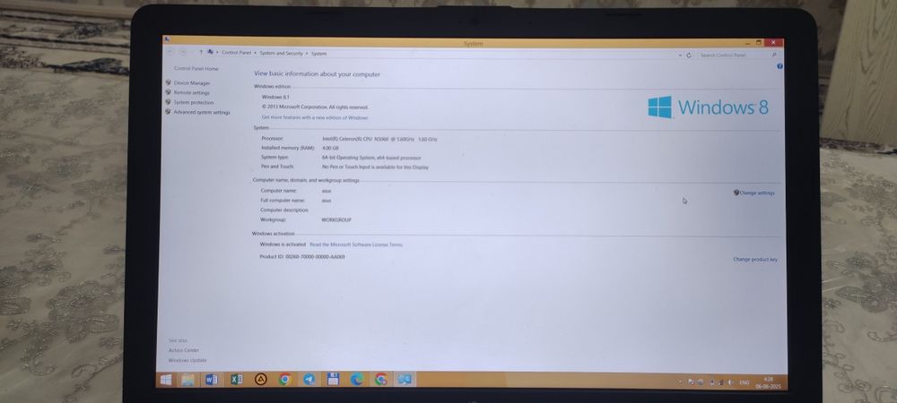Hp  intel celeron N3060 4/256gb xotira