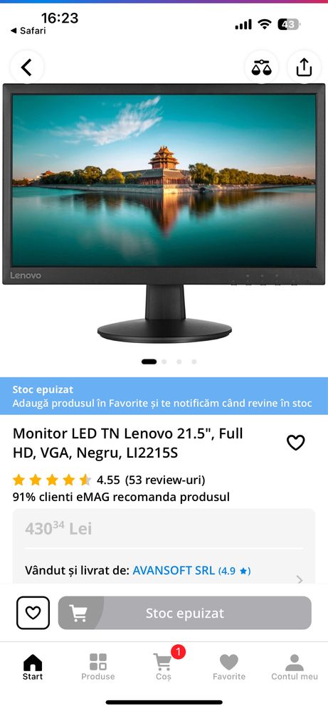 Monitor 21.5 Lenovo