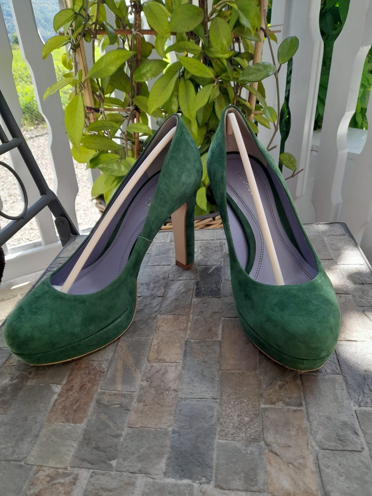 Pantofi din piele intoarsa - verde - nr 38