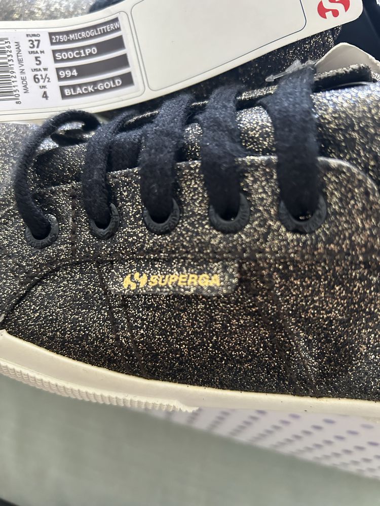 Superga glitter gold кецове