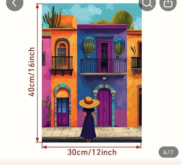 Мексиканска Градска Сцена - Рамкова Стенна Декорация с Цветна Архитект