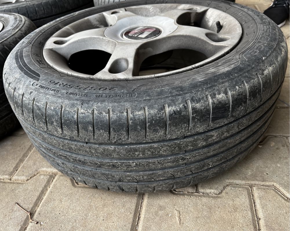 4 jante aluminiu originale Seat + cauciucuri de vara 205/55R16