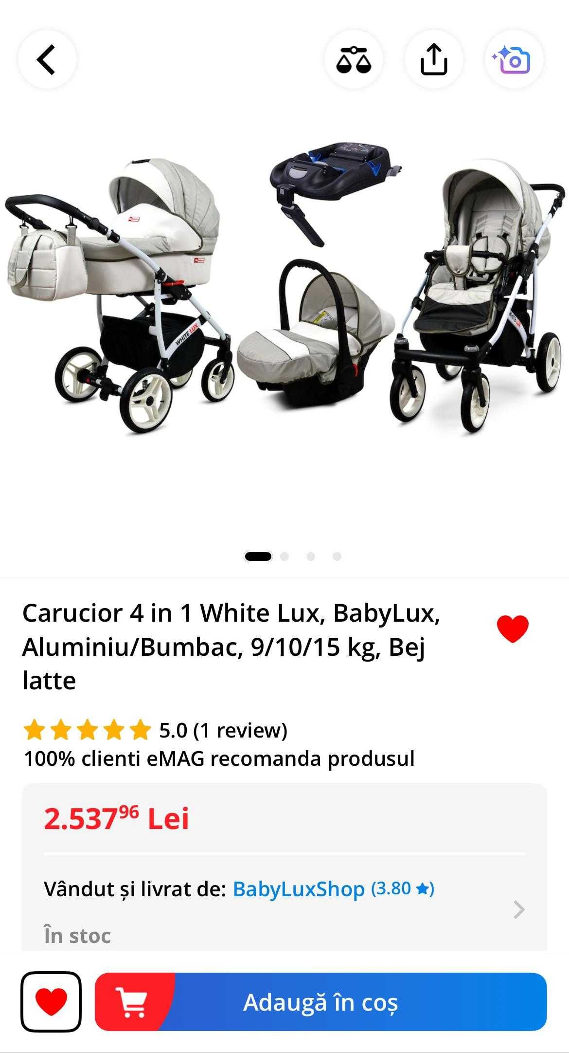 Carucior 4 in 1 White Lux, BabyLux, Aluminiu