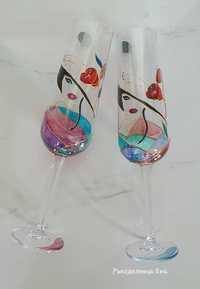 Ръчно рисувани кристални чаши "Радостите на стилната жена"