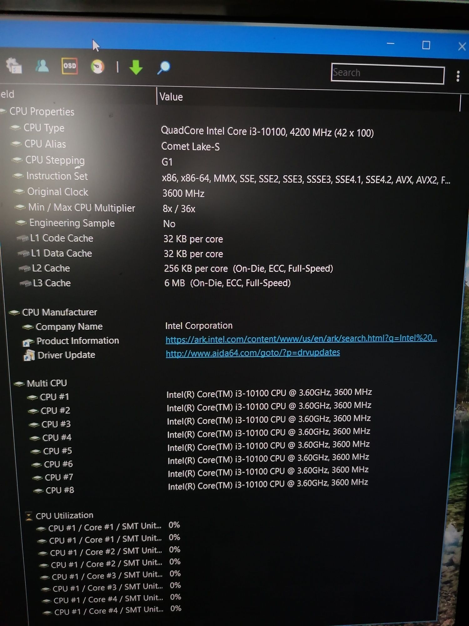 Procesor CPU Intel Core I3 10100 3.6Ghz LGA 1200