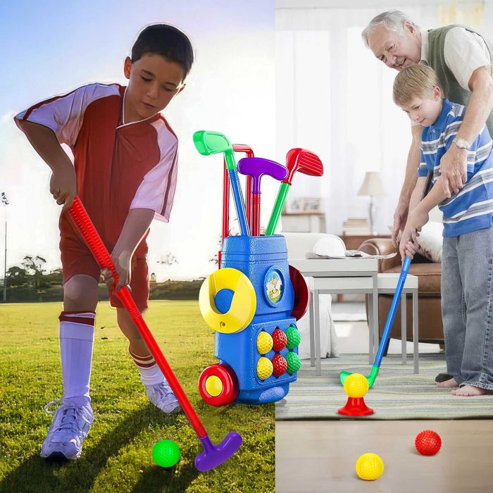 Детски голф комплект количка 4 стика, 6 топчета, дупки Идеален подарък