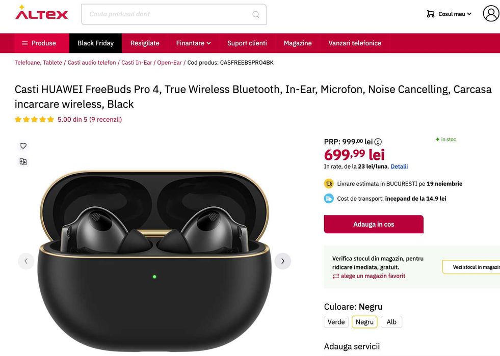 Casti HUAWEI FreeBuds Pro 4, In-Ear, negre