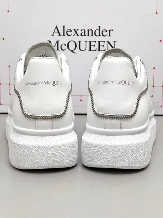 Adidasi Alexander Mcqueen zipper albi fermoar silver - piele naturala