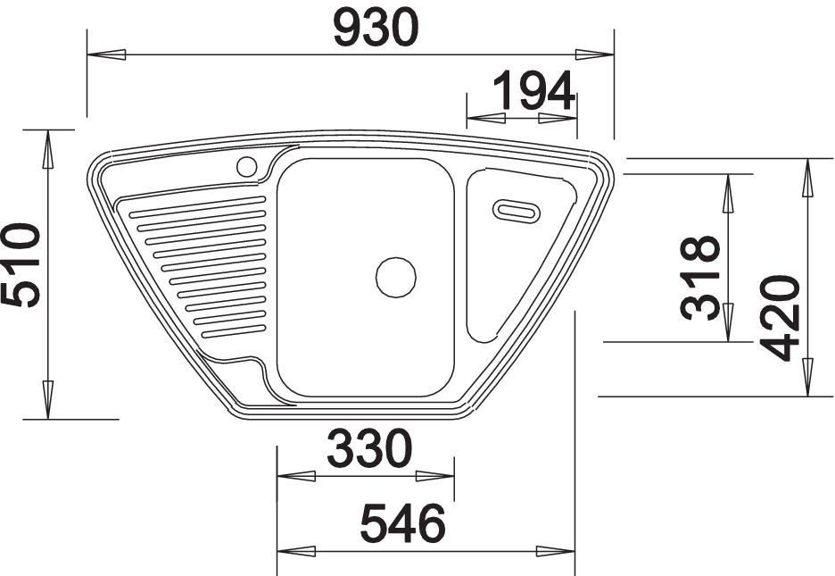 Мивка ъглова с отцедник 920х500х200 мм