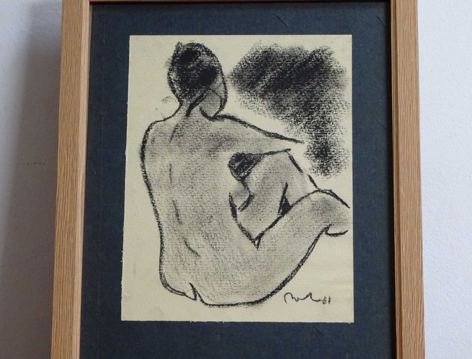 Corneliu Baba, ’Nud meditand’ | Tablou vechi, carbune pe hartie