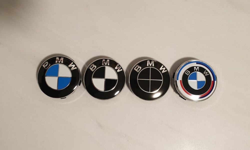 Capace/capacele jante BMW 56mm 50th Anniversary alb negru full black