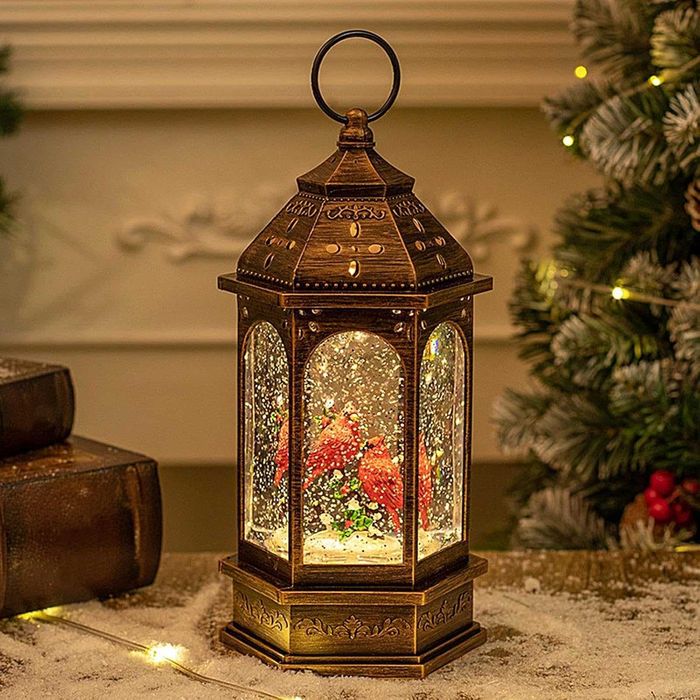 Новогодний фонарь со снегом, светильник с подсветкой