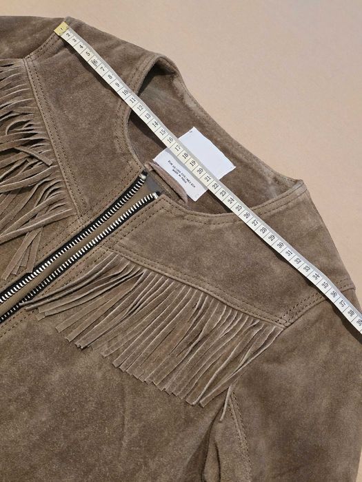 Jacheta din piele întoarsă (suede) cu franjuri de la Mango