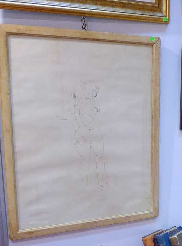 Vasile Grigore - femeie nud - penita - rama lemn cu sticla 60/40cm