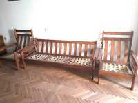 Холна гарнитура с два фотьойла от африканско дърво и старинен скрин