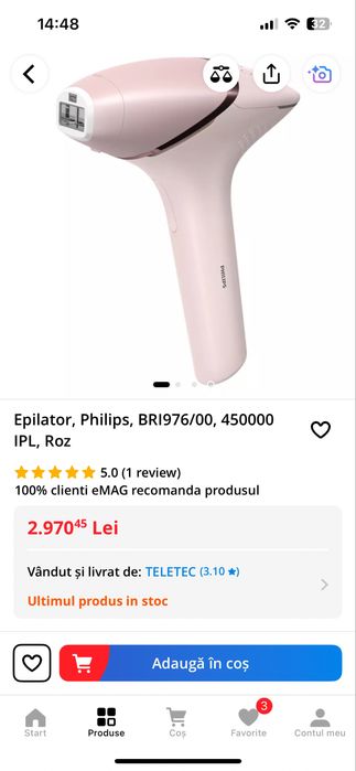 Epilator IPL Philips Lumea serie 9900, model BRI976