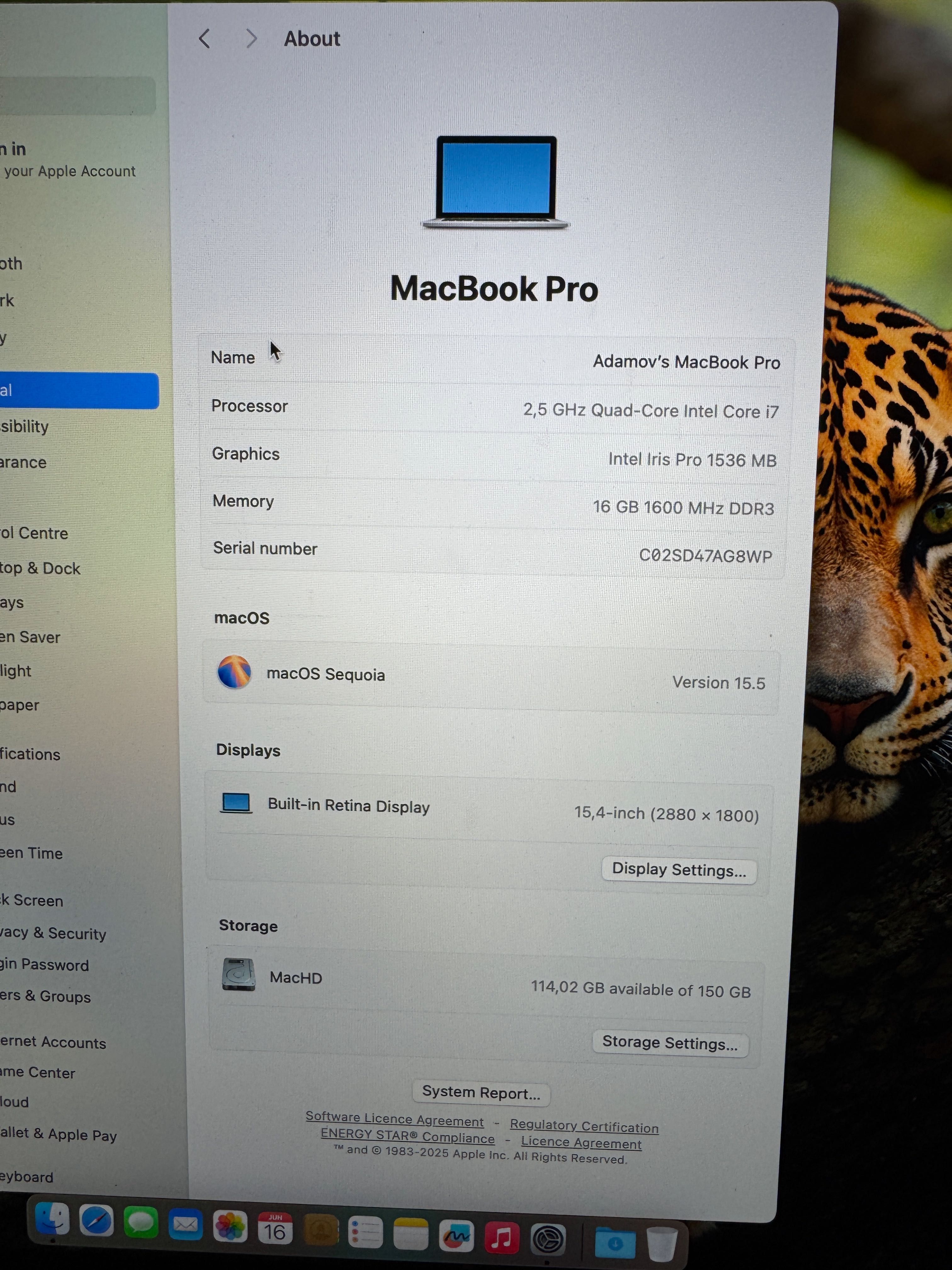 Apple MacBook Pro 15" Mid 2015 16RAM 250GB