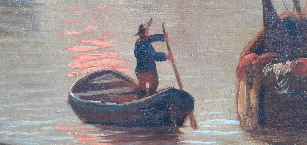 Tablou foarte vechi - veliere in port - semnat Jan Wijnand