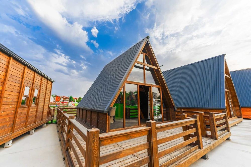 Cabane modulare tip A, case pe structura metalica, containere la cheie