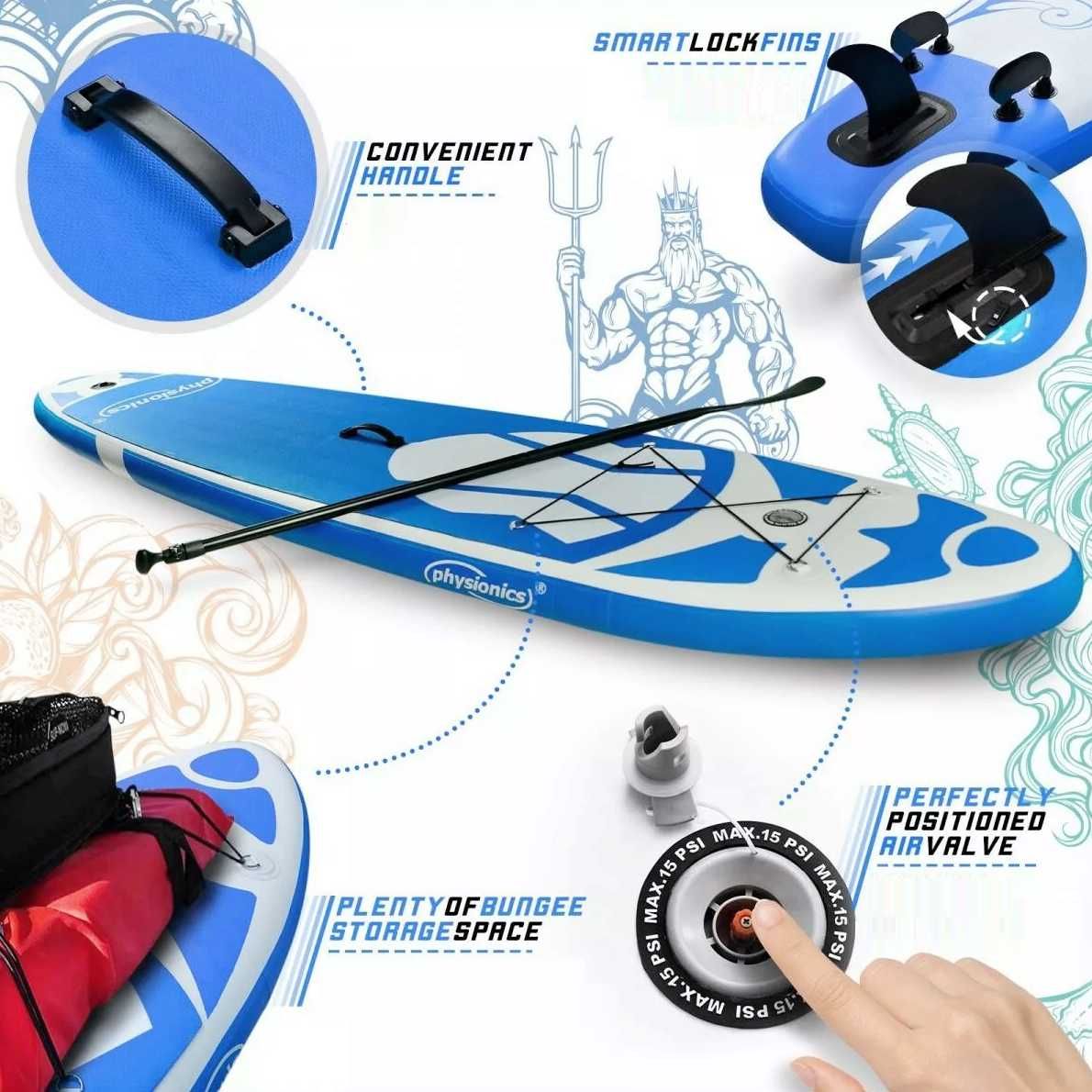 Надуваем SUP Падълборд Paddle Board Стендъп Падъл 3-Финки 10'6 320cm